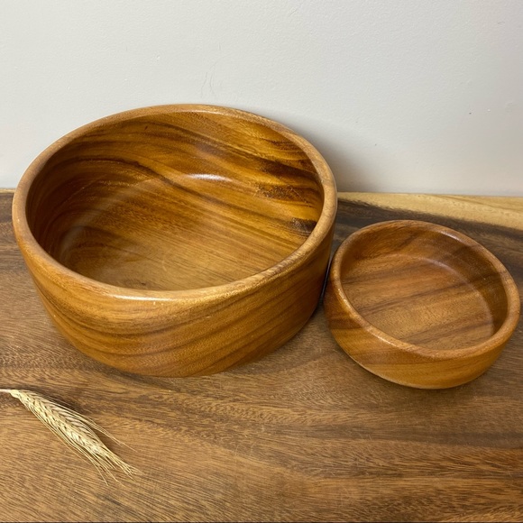 Mid Century Teak Chip & Dip Wood Bowls - Picture 3 of 10